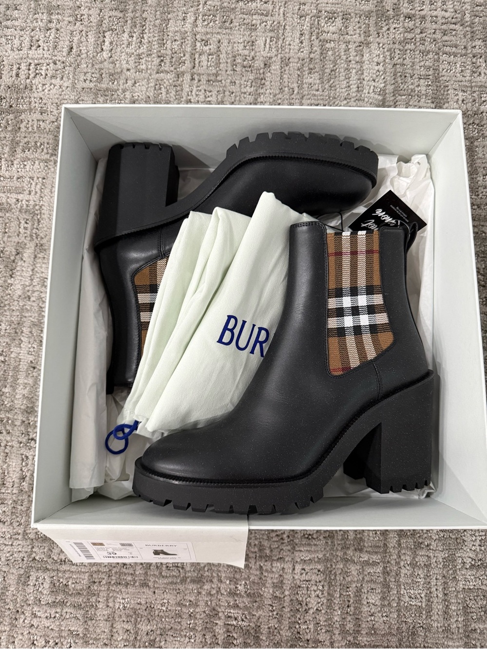 Burberry Black Leather Chelsea Boot with Iconic Vintage Check Panel